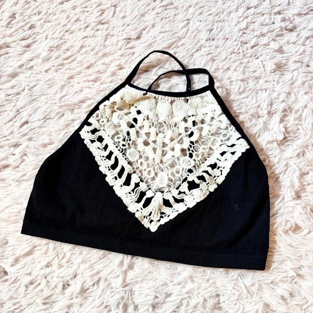 Crotchet Open Knit Lace Bohemian Festival Country Cowgirl Bralette Womens M/L